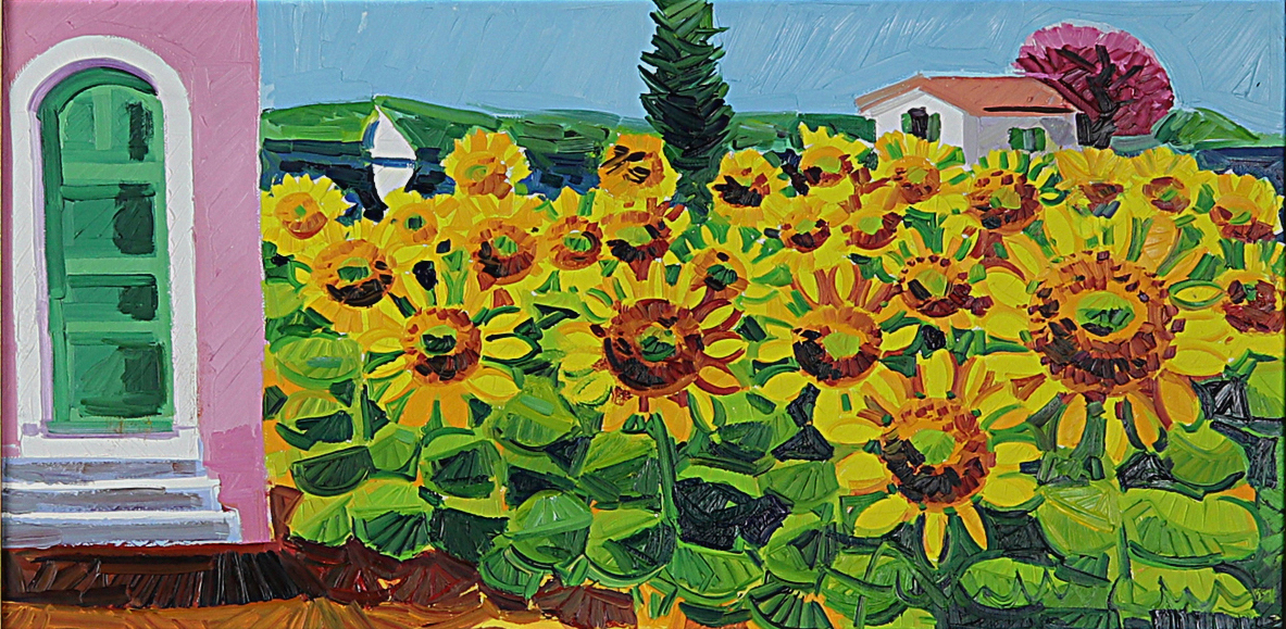 Campo di girasoli verso il lago